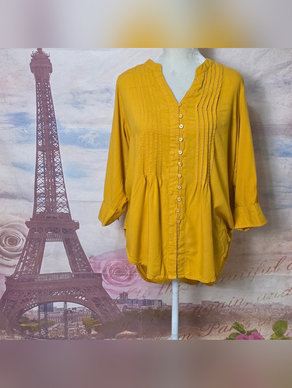 Intro Mustard Yellow Women's Button-Front Tunic Top Sz L